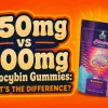 Landscape thumbnail with a warm orange gradient background and minimal text - just the title - 150mg vs 300mg Psilocybin Gummies: What’s the Difference?